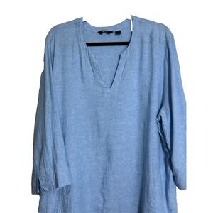 Lands End woman's linen blend Blue Short Sleeve tunic with pockets Size XXL